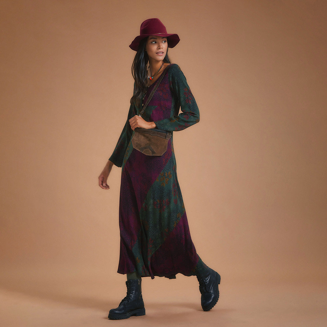 Ethnic Patterned Long Sleeve Winter Patch Dress
