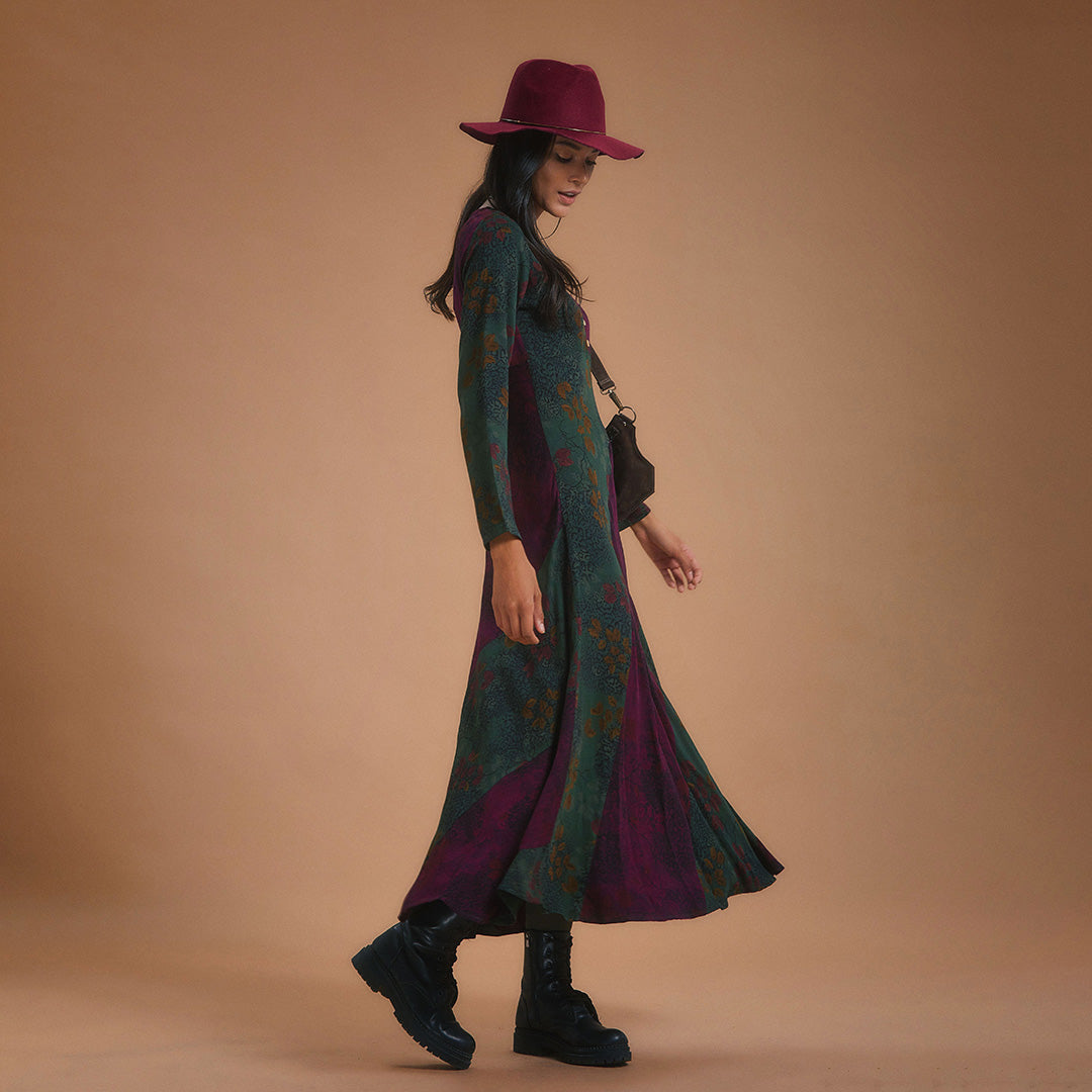 Ethnic Patterned Long Sleeve Winter Patch Dress