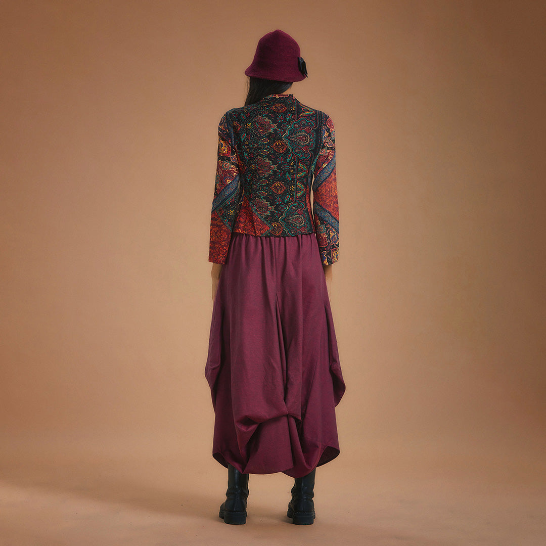 Maroon Oversized Pocket Long Boho Skirt