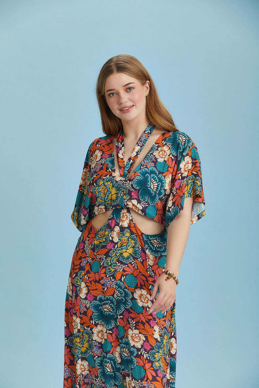 Boho Chic Style Floral Printed Cut Out Plus Size Dress