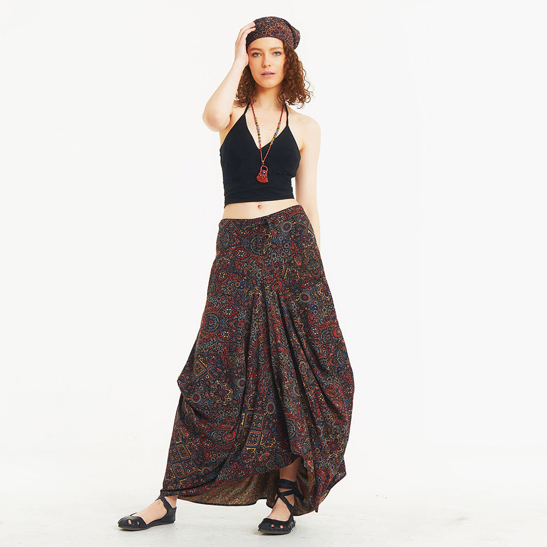 Tie Waist Pocket Detail Brown Long Skirt