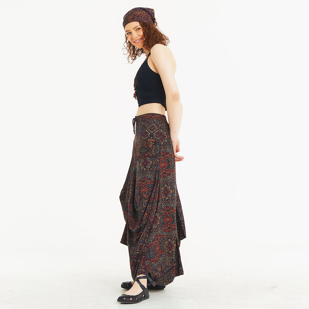 Tie Waist Pocket Detail Brown Long Skirt