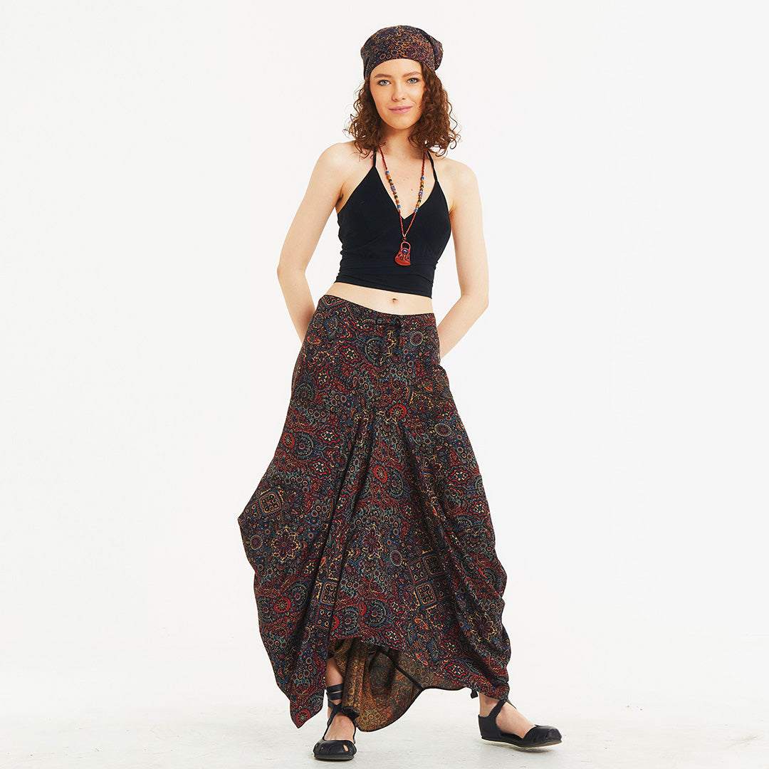 Tie Waist Pocket Detail Brown Long Skirt
