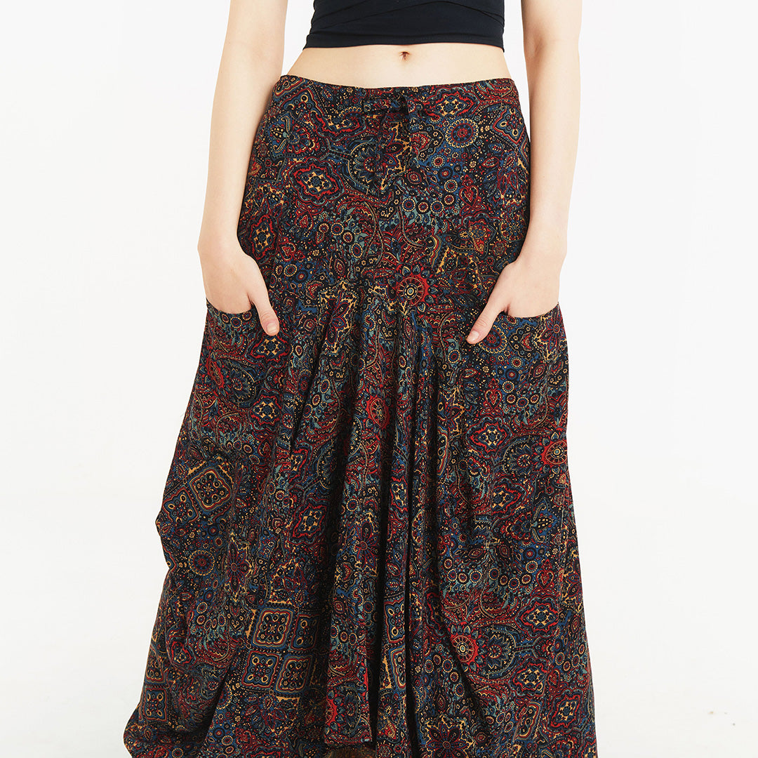 Tie Waist Pocket Detail Brown Long Skirt