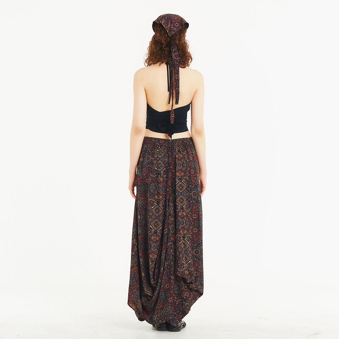 Tie Waist Pocket Detail Brown Long Skirt
