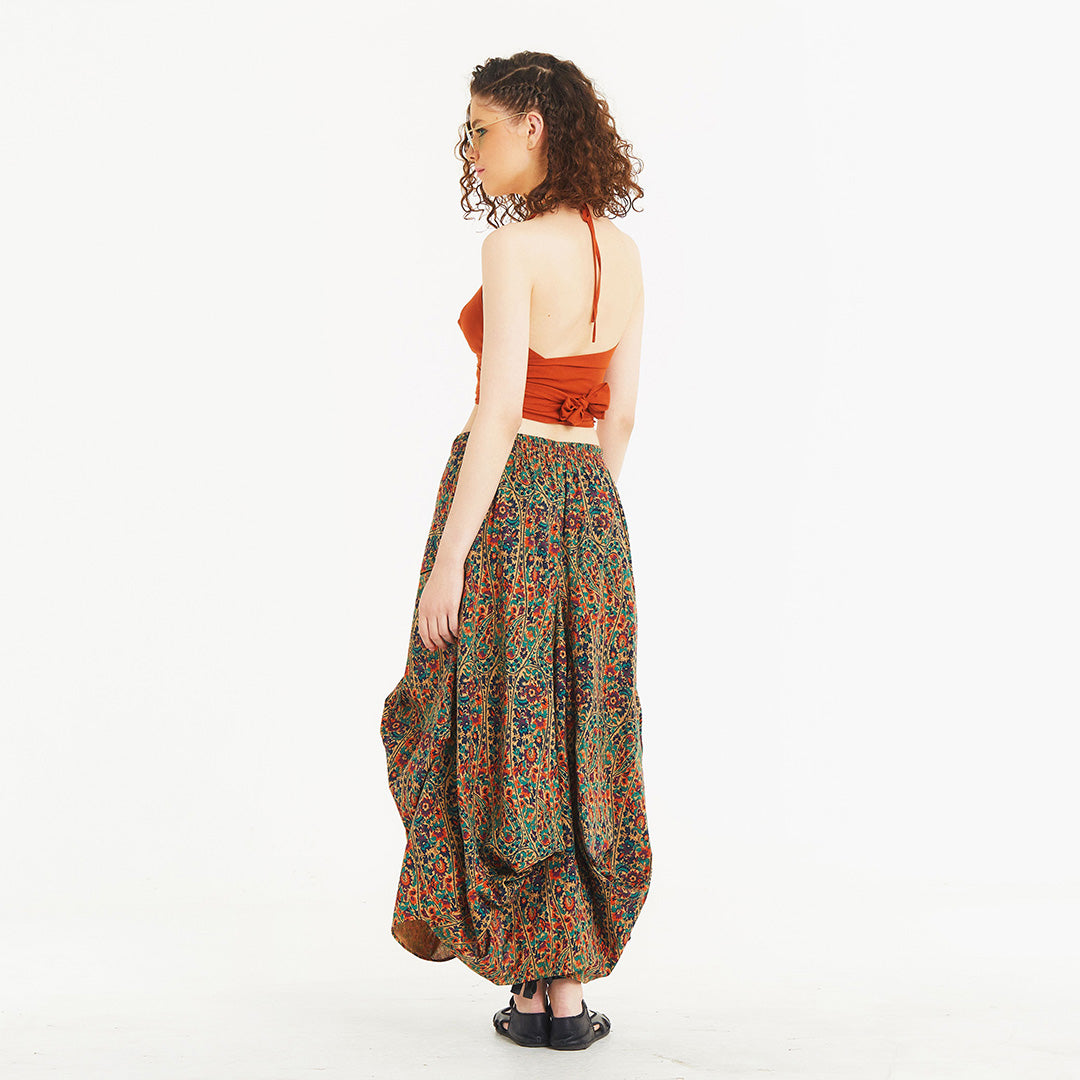 Ethnic Print Oversized Pocket Long Boho Skirt