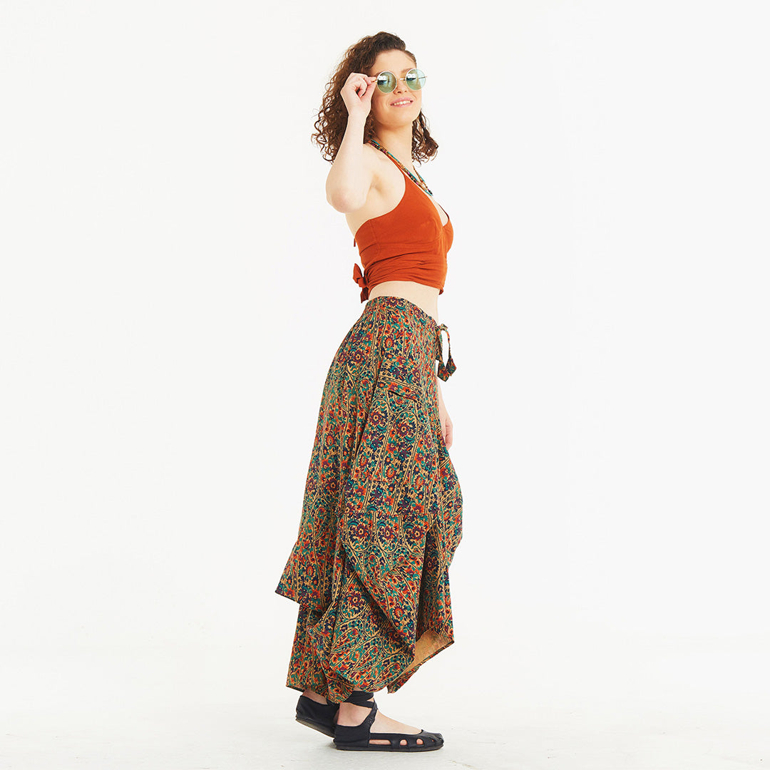 Ethnic Print Oversized Pocket Long Boho Skirt