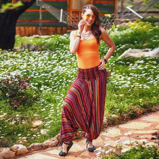 Wide Waistband Hippie Style Wholesale Striped Harem Dress