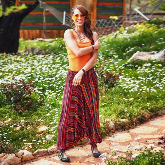 Wide Waistband Hippie Style Wholesale Striped Harem Dress