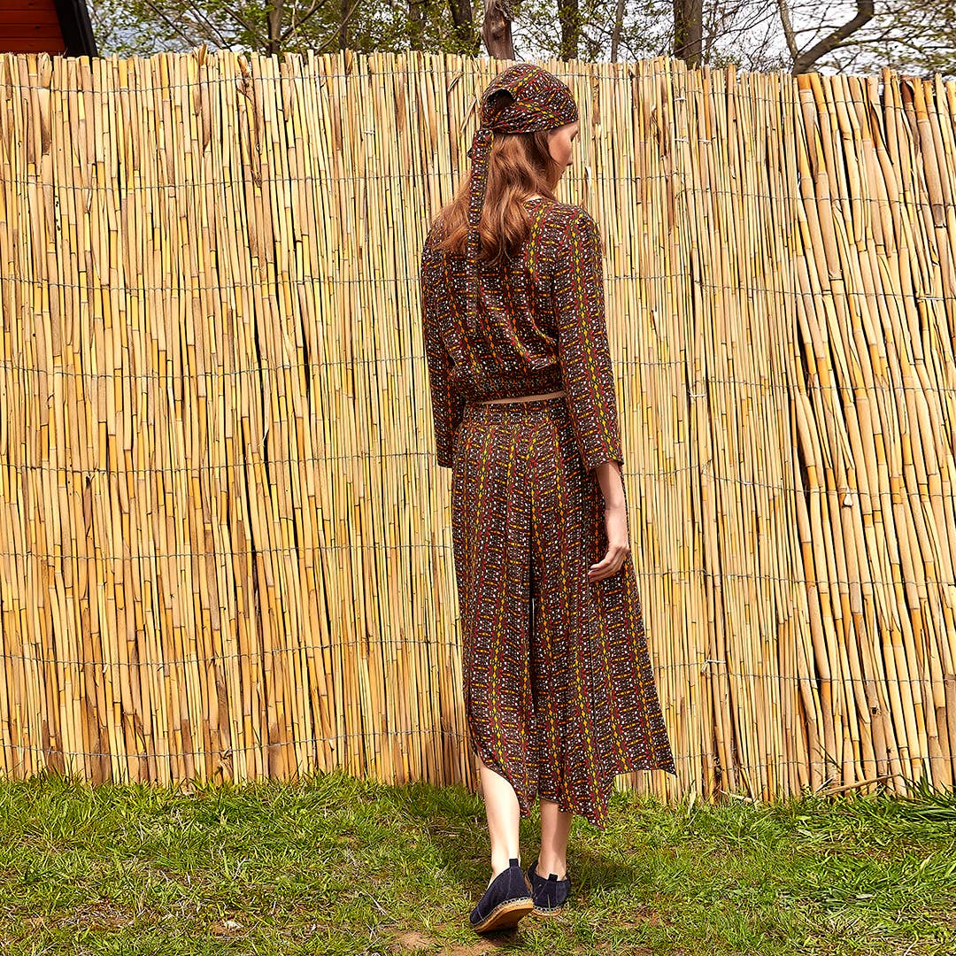 Mustard Patterned Bohemian Split Front Palazzo Pants