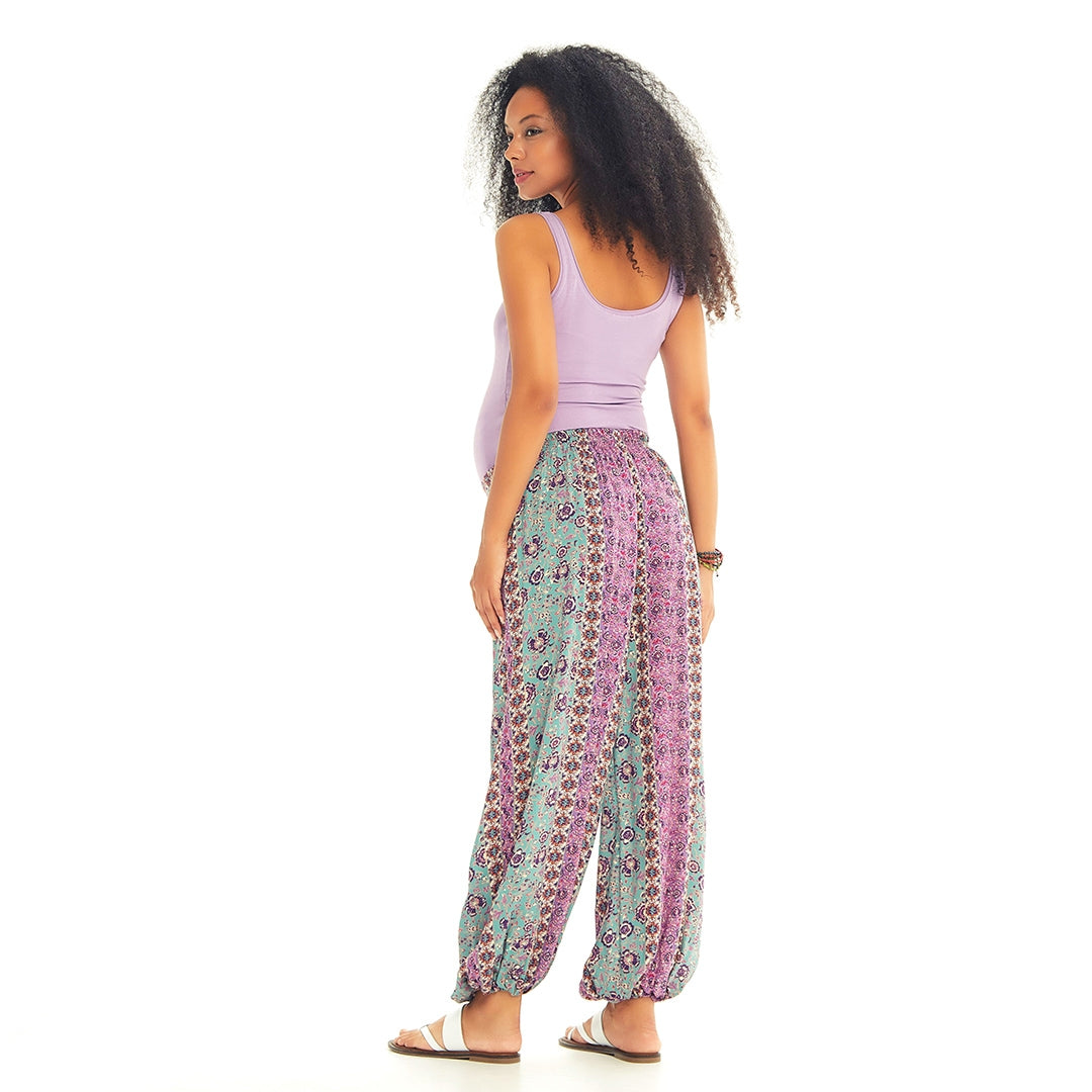 Floral Printed Elastic Waist Hem Mid Rise Maternity Pants