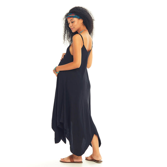 Strappy Boho Black Maternity Dress