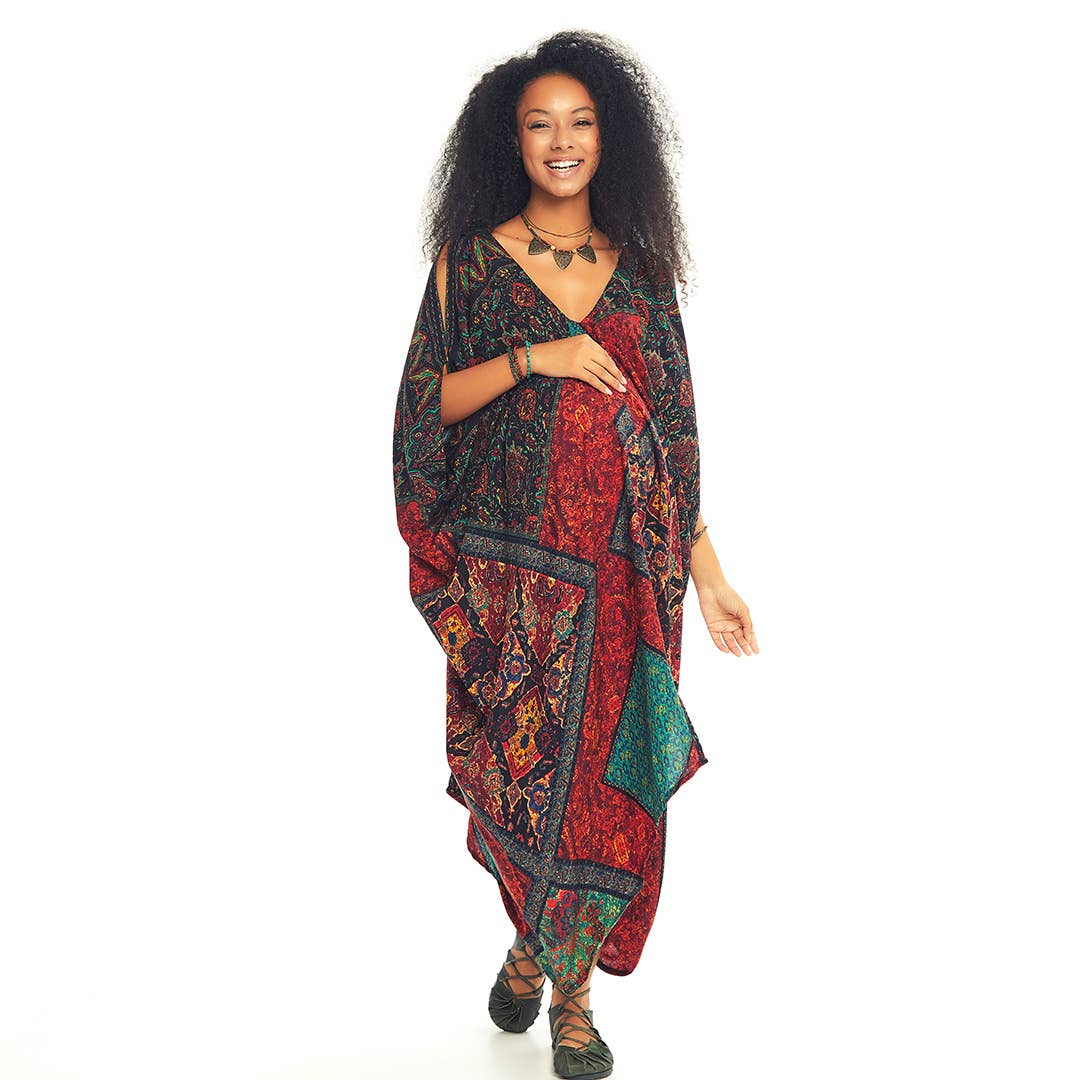 Ethnic Print Long Flowy Bohemian Maternity Dress