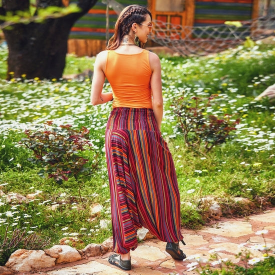 Wide Waistband Hippie Style Wholesale Striped Harem Dress