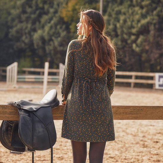 Long Sleeve Green Flowers Dress