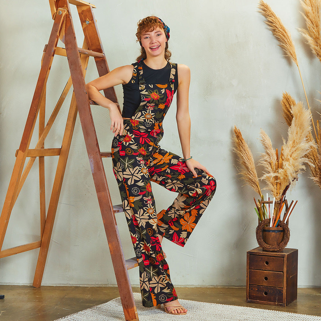 Floral Print Adjustable Buckle Straps Jumpsuit Pants
