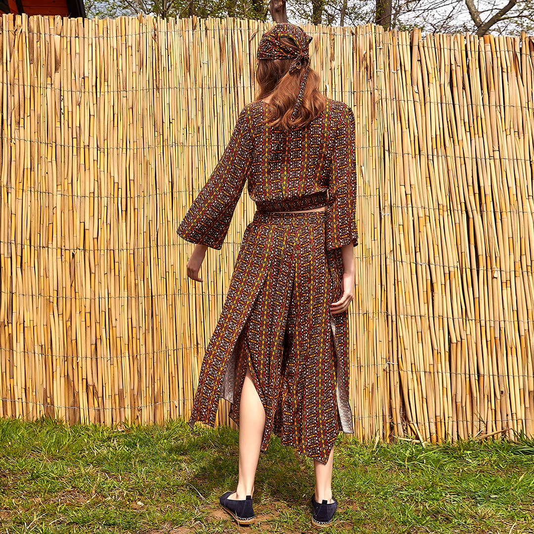 Mustard Patterned Bohemian Split Front Palazzo Pants