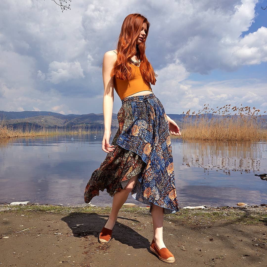 Ethnic Patterned Bohemian Double Layer Skirt