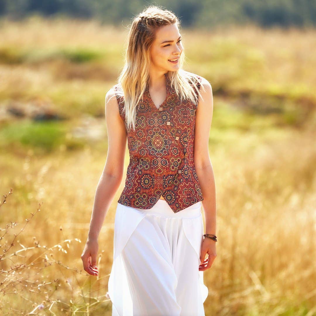Sleeveless Square Button Down Mandarin Collar Shirt