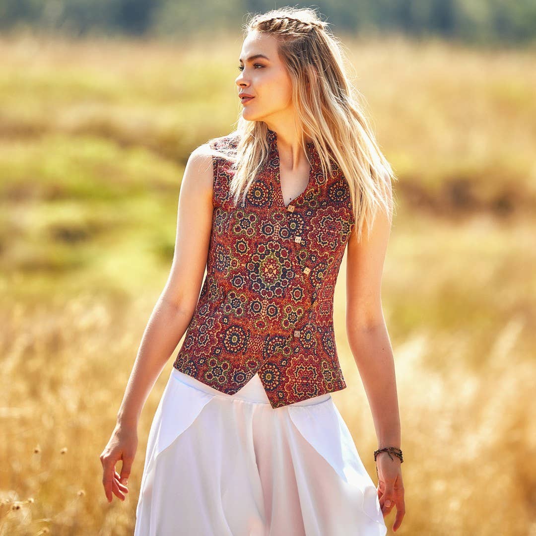 Sleeveless Square Button Down Mandarin Collar Shirt