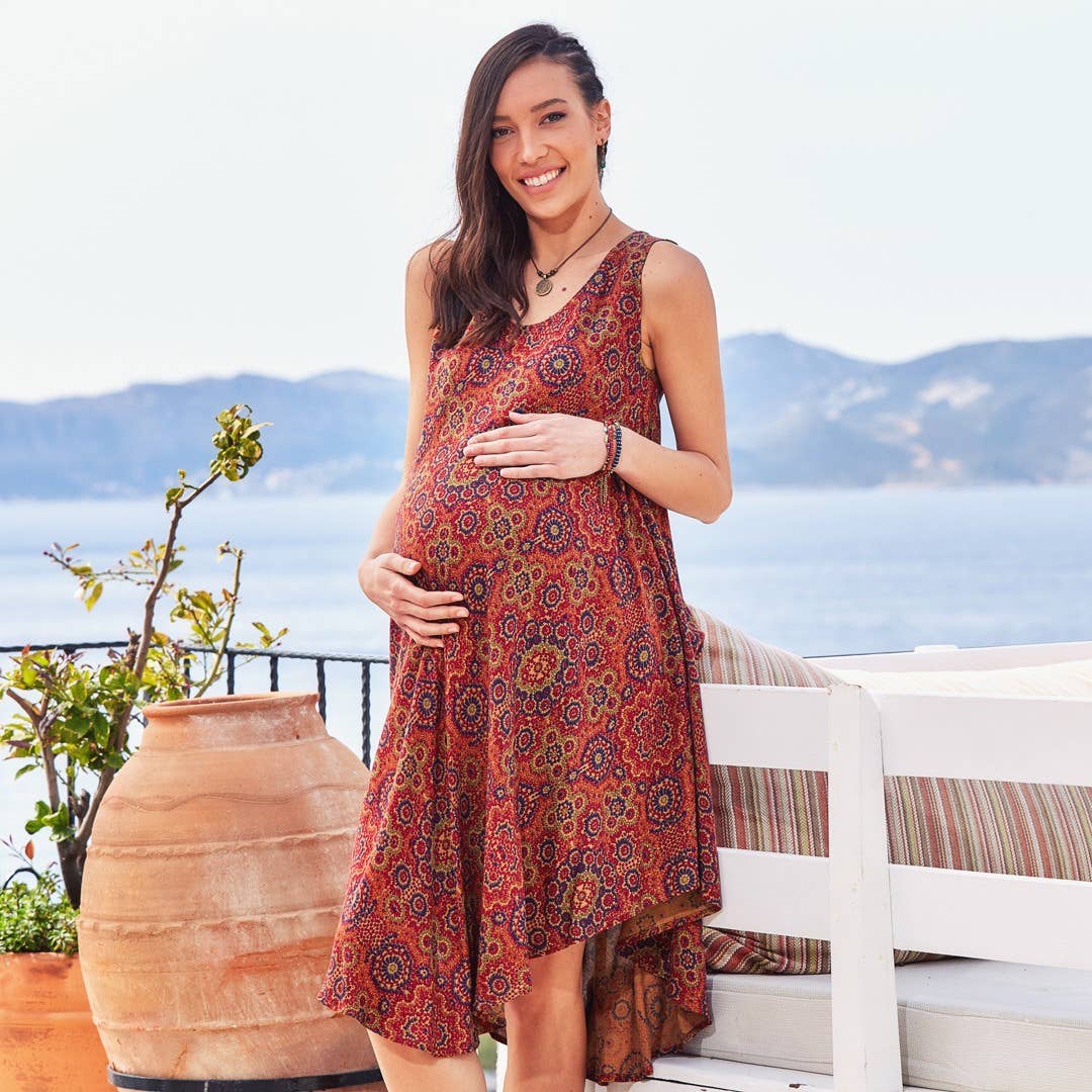 Scoop Neckline Sleeveless Round Hem Retro Maternity Dress