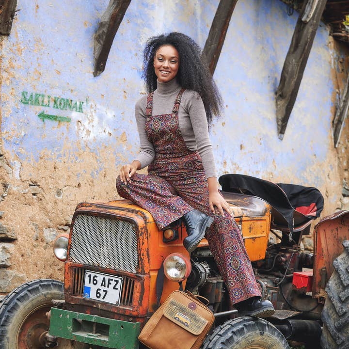 Retro Print Adjustable Buckle Straps Boho Jumpsuit Pants