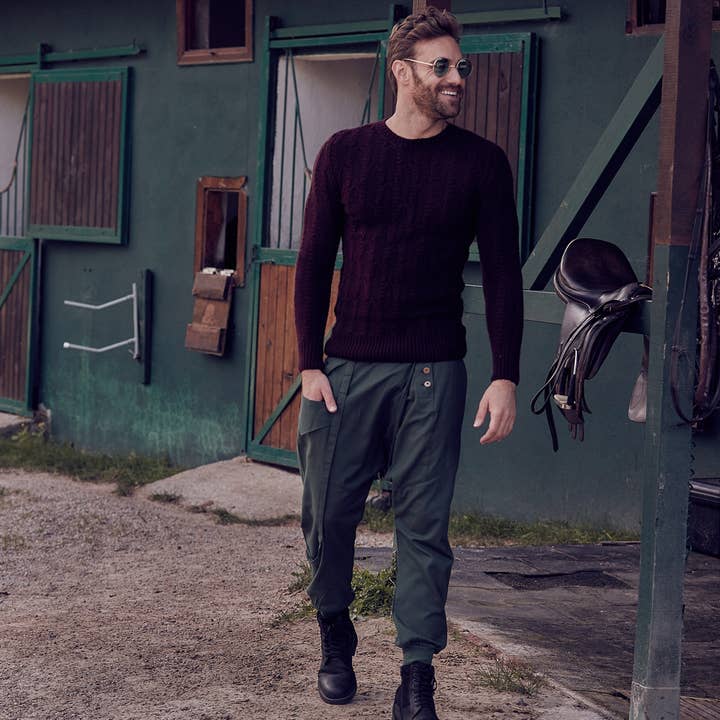 Metal Buttons Boho Men's Drop Crotch Green Pants