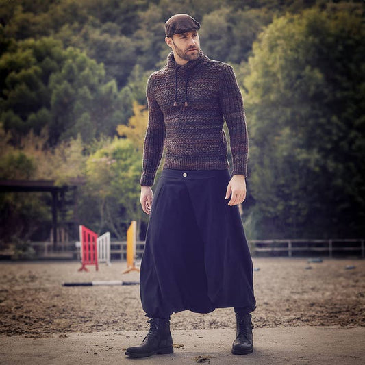 Wrap Front Elastic Waist Boho Mens Black Harem Pants