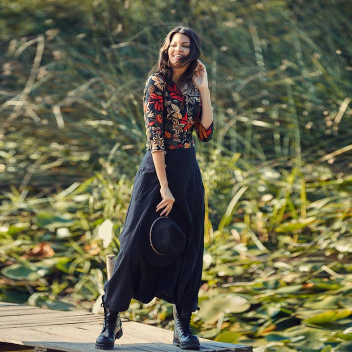 Elastic Waist Wrap Front Boho Gypsy Style Black Harem Pants