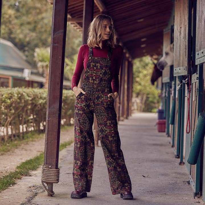 Ethnic Patterned Adjustable Buckle Straps Jumpsuit Pants