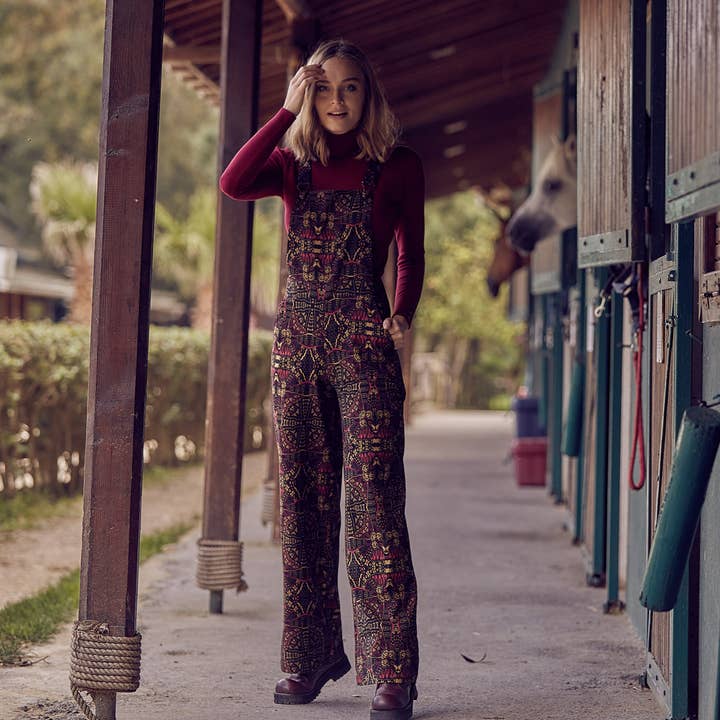 Ethnic Patterned Adjustable Buckle Straps Jumpsuit Pants