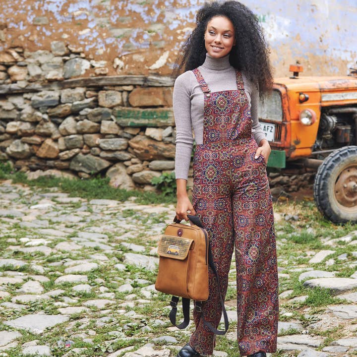 Retro Print Adjustable Buckle Straps Boho Jumpsuit Pants