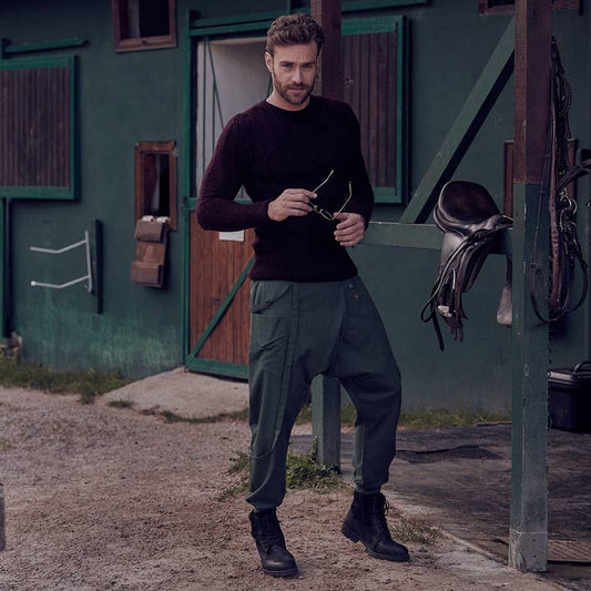 Metal Buttons Boho Men's Drop Crotch Green Pants