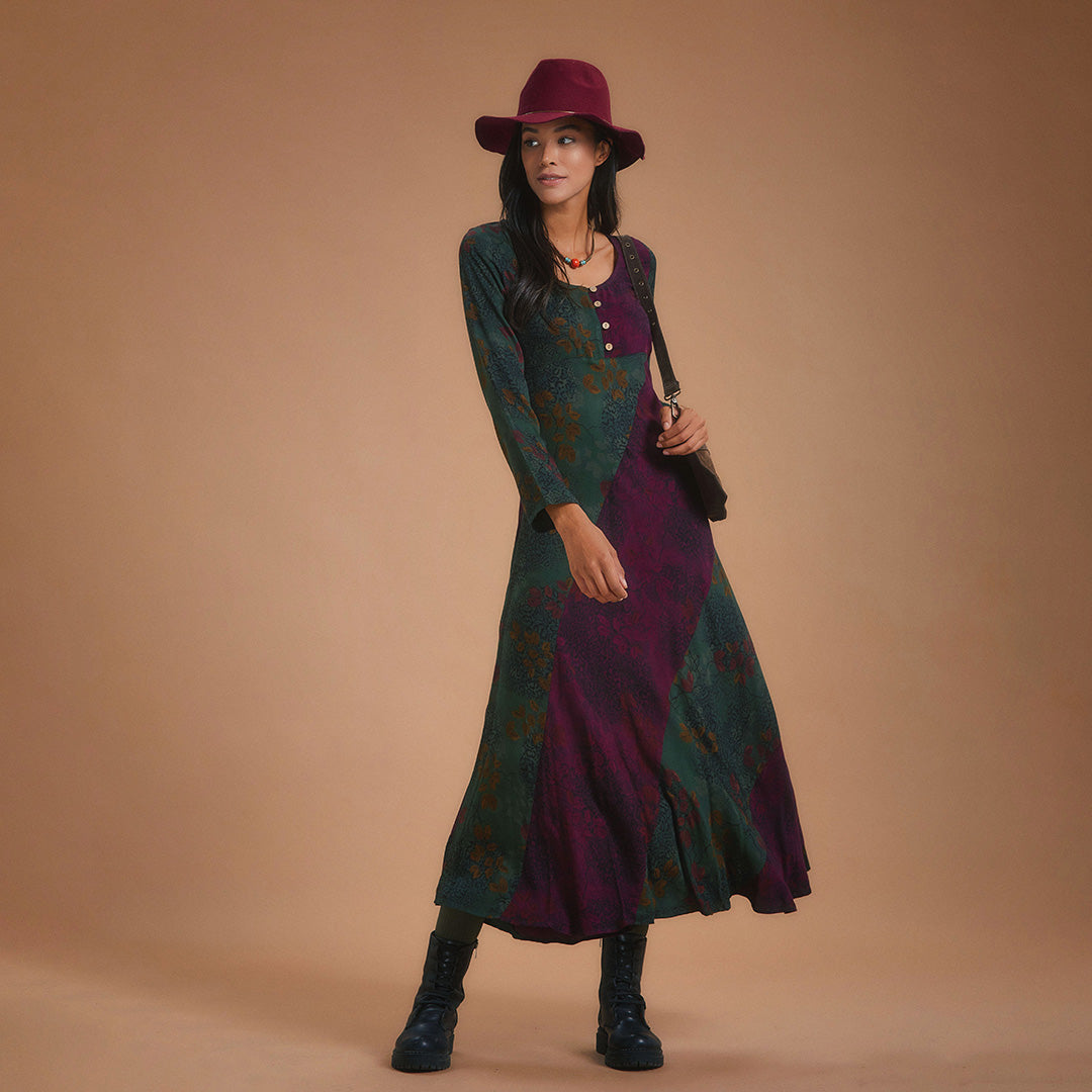 Ethnic Patterned Long Sleeve Winter Patch Dress