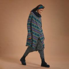 Hooded Collar Thumb Hole Detailed Pattern Cardigan Top