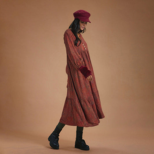 Puff Sleeve Bohemian Long Tiered Dress
