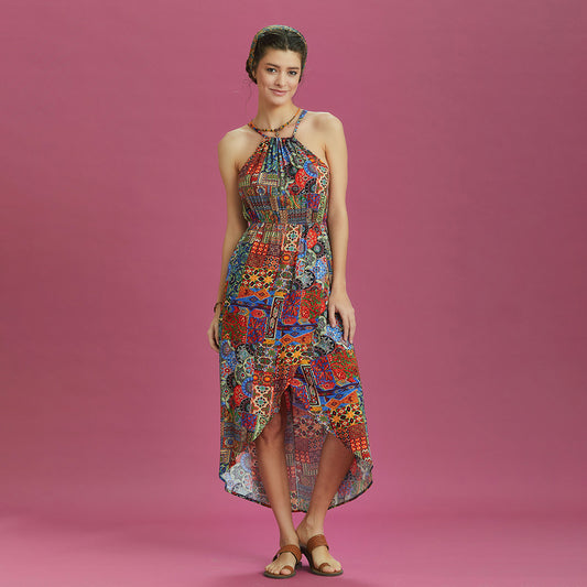 Ethnic Patterned Halter Neck Summer Dress