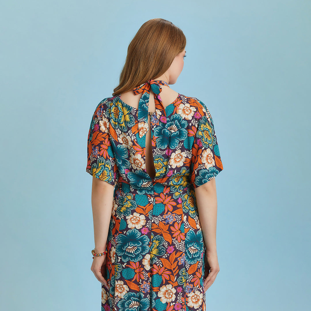 Boho Chic Style Floral Printed Cut Out Plus Size Dress