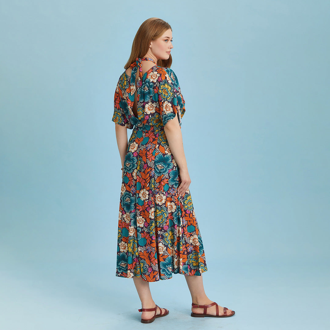 Boho Chic Style Floral Printed Cut Out Plus Size Dress