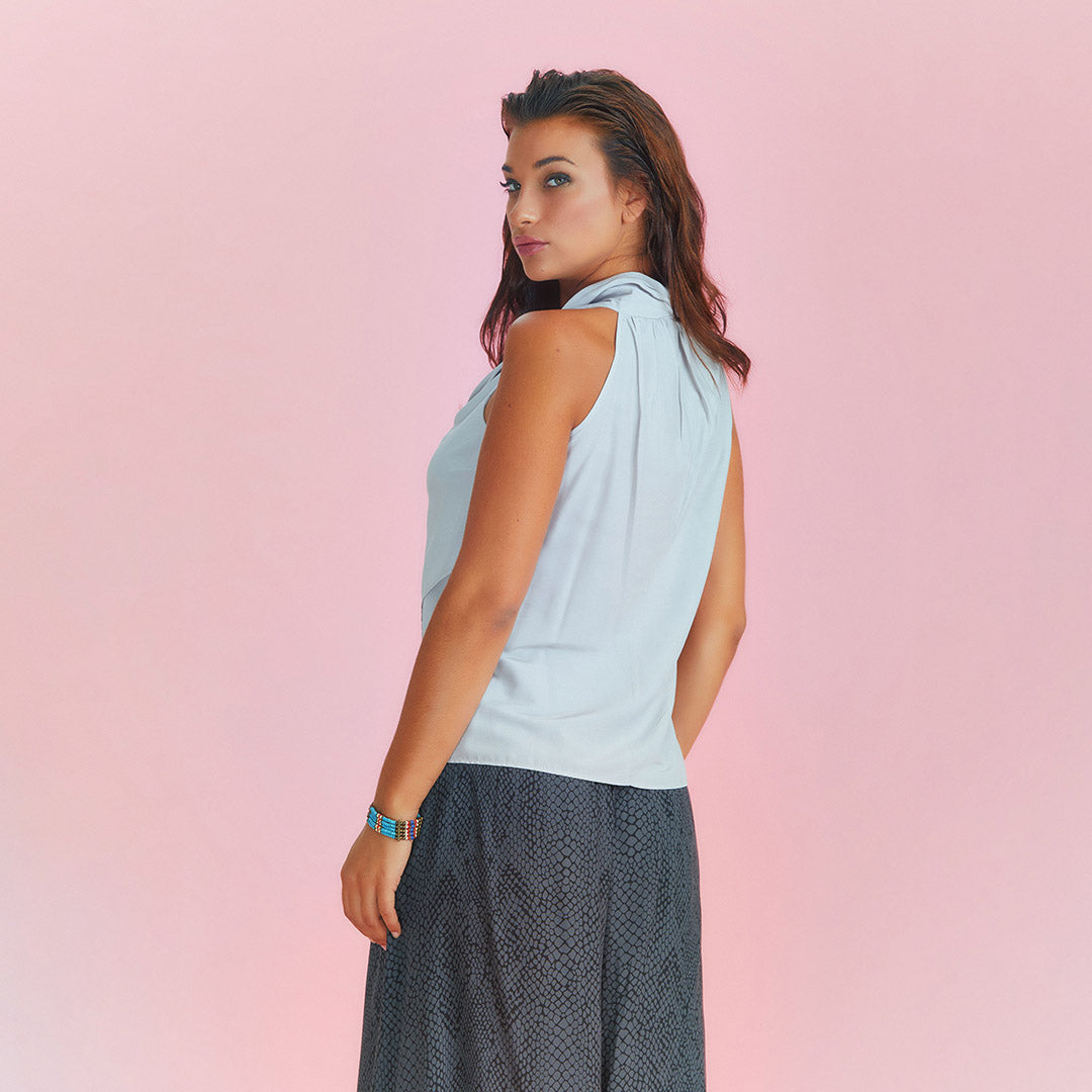 Bohemian Stylish Authentic Degaje Neck Light Grey Blouse