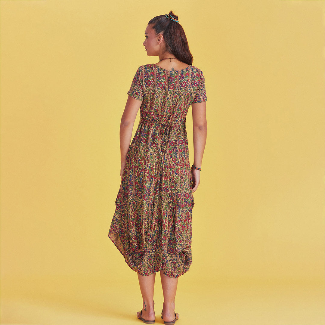 Authentic Pool Neck Half Sleeve Claret RedPattern Long Dress