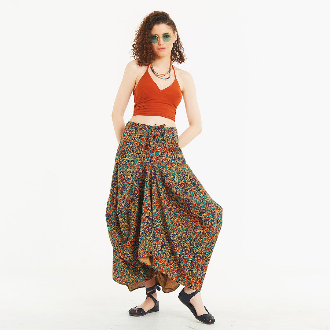 Ethnic Print Oversized Pocket Long Boho Skirt