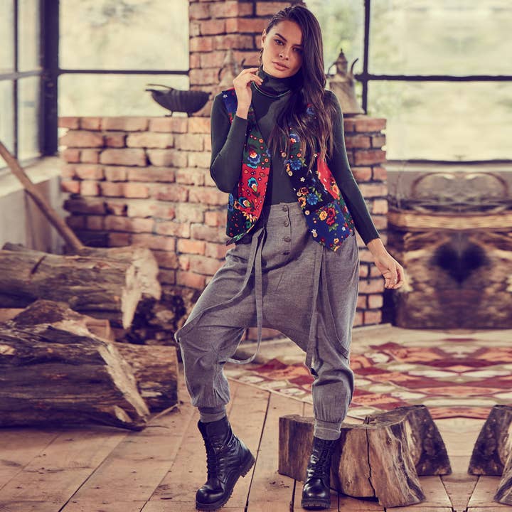Wholesale Gypsy Drop Crotch Grey Harem Pants