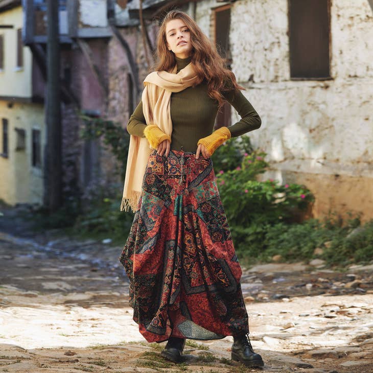 Gypsy Style Ethnic Print Cotton Long Skirt