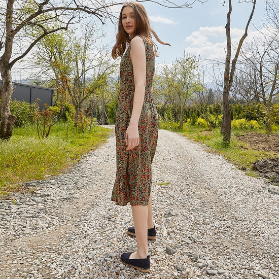 Authentic Green Patterned Boho Chic Summer Day Dress