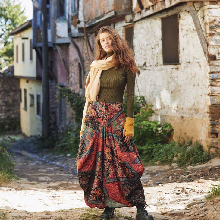 Gypsy Style Ethnic Print Cotton Long Skirt