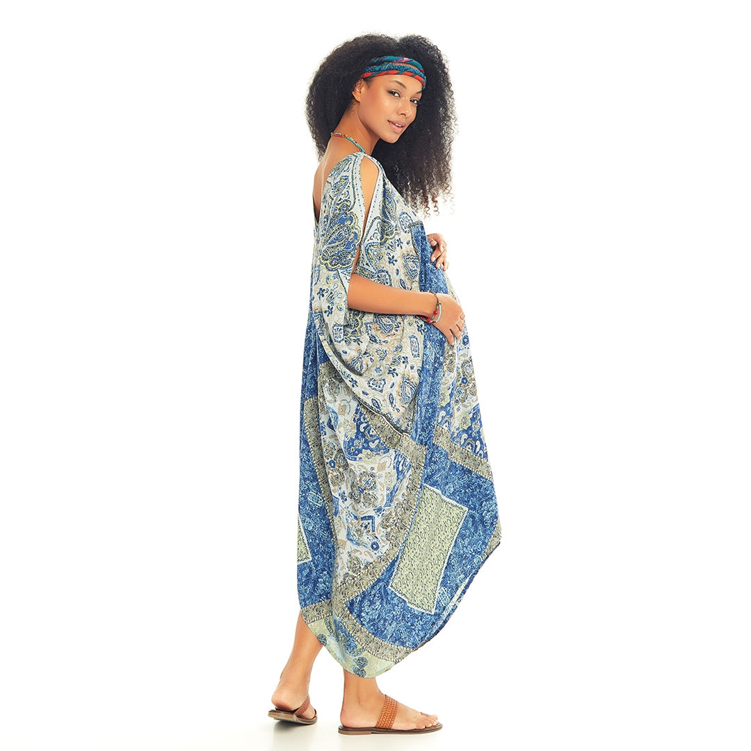 Loose Fit Blue Print Boho Maternity Dress