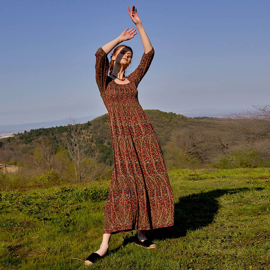 Long Maroon Patterned Summer Dress