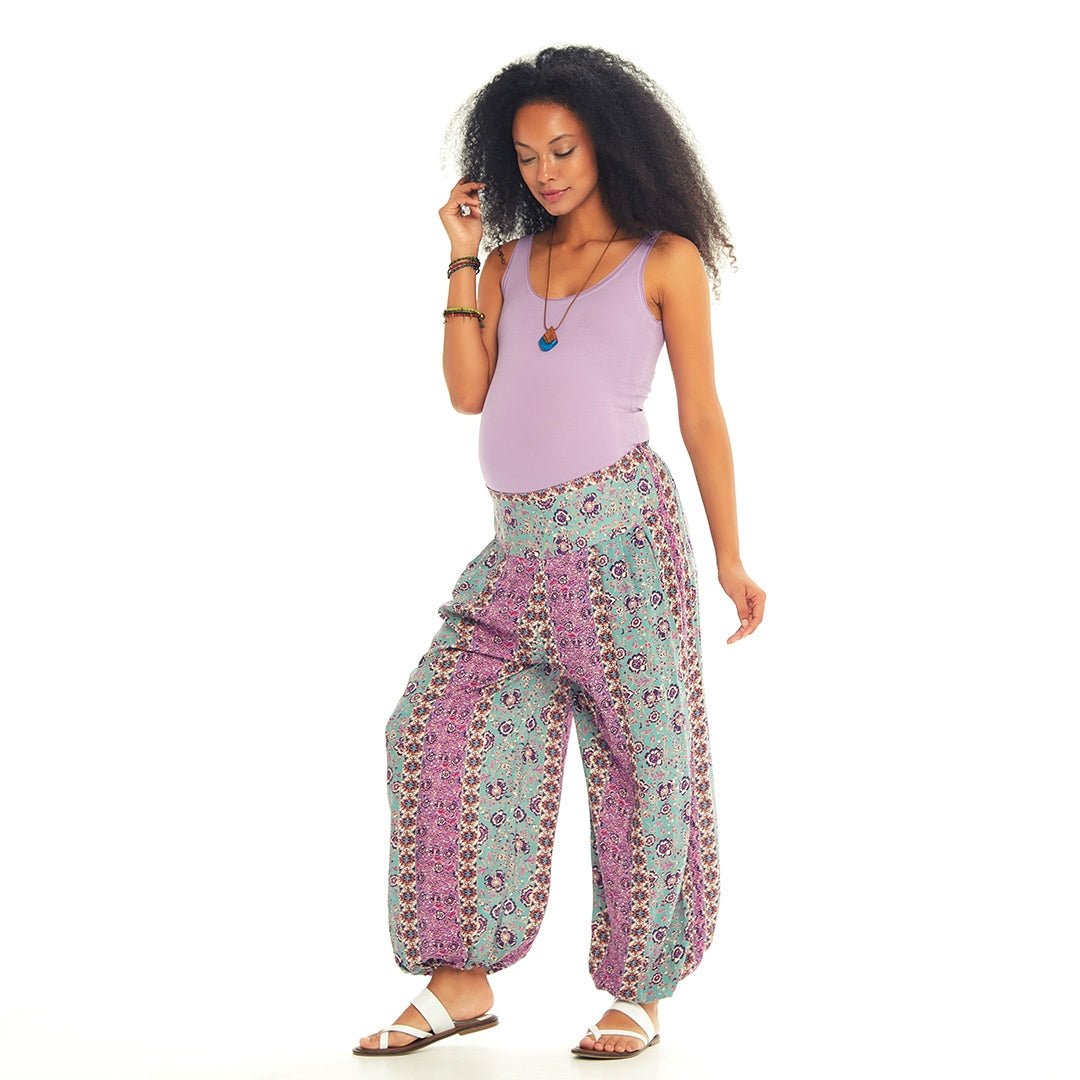 Floral Printed Elastic Waist Hem Mid Rise Maternity Pants