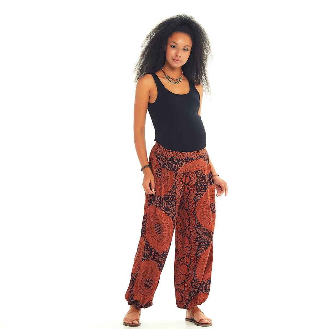 Orange Patterned Elastic Waist Hem Mid Rise Maternity Pants